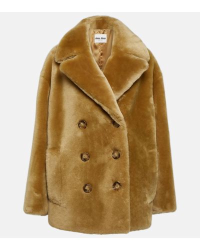 Miu Miu Double-breasted Shearling Coat - Natural