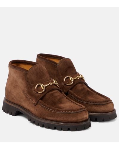 Gucci Horsebit Suede Ankle Boots - Brown