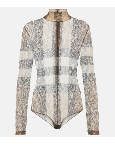 Burberry Checked Lace Bodysuit - Multicolor