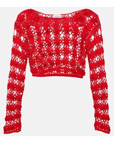 Anna Kosturova Bella Crochet Cotton Crop Top - Red