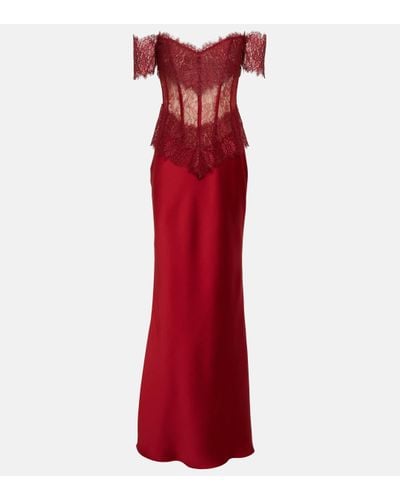 Rasario Corset Off-shoulder Lace And Satin Gown - Red