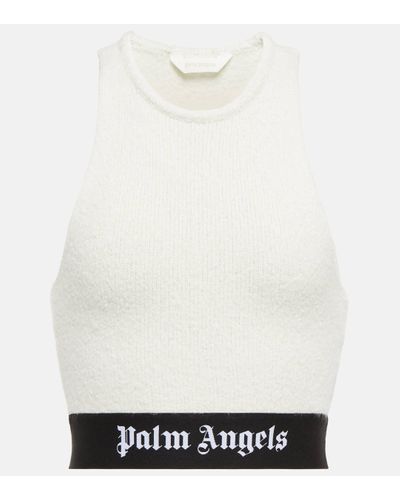 Palm Angels Logo Boucle Cotton-blend Crop Top - White