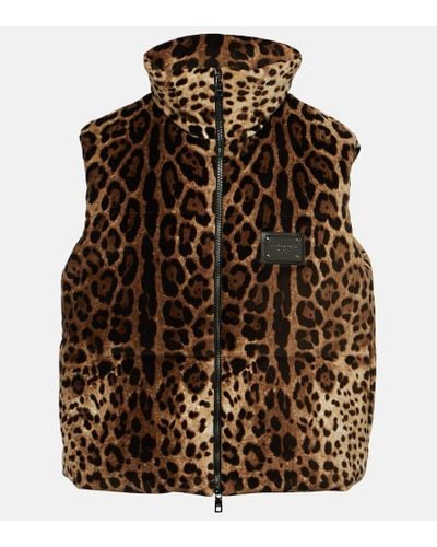 Dolce & Gabbana Gilet imbottito con stampa leopardata - Marrone