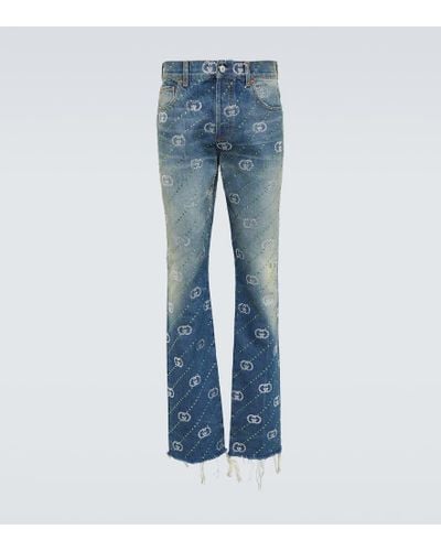 Gucci Jeans con cristalli Interlocking G - Blu
