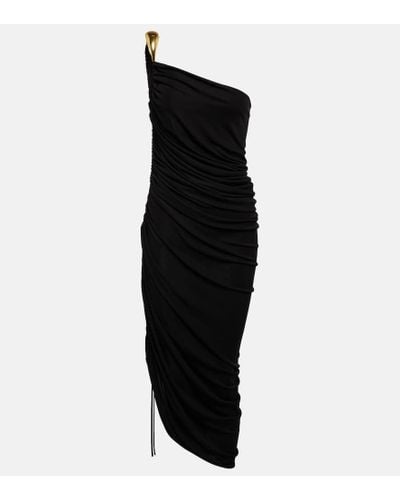 Bottega Veneta One-shoulder Asymmetric Embellished Satin-jersey Midi Dress - Black