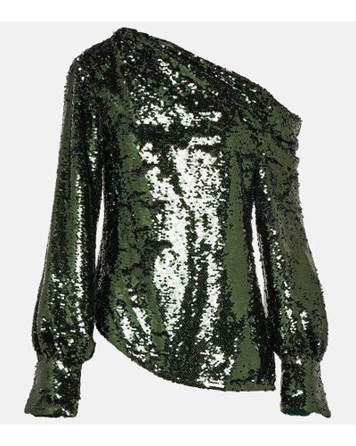 Jonathan Simkhai Top monospalla Alice con paillettes - Verde