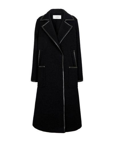 Valentino Leather-trimmed Wool-blend Coat - Black