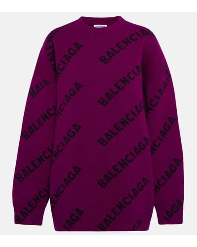 Balenciaga Logo Intarsia Wool Jumper - Purple