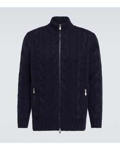 Brunello Cucinelli Cable-knit Cashmere Zip-up Sweater - Blue