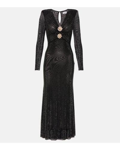 Self-Portrait Crystal-embellished Mesh Midi Dress - Black
