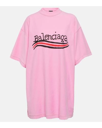 Balenciaga Logo Printed Crewneck T Shirt - Pink