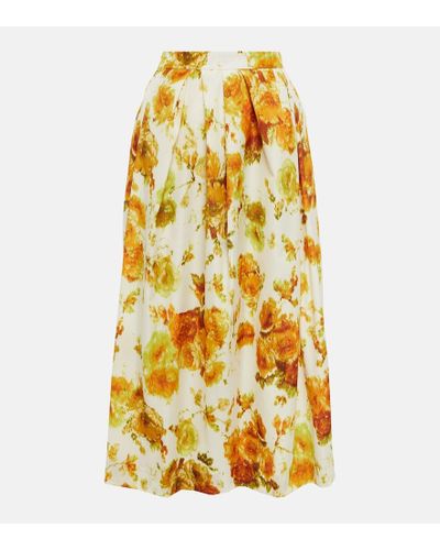 Dries Van Noten Floral Seersucker Midi Skirt - Yellow