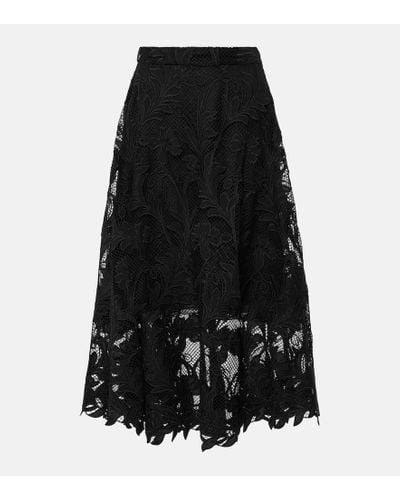 Oscar de la Renta Floral Guipure Lace Midi Skirt - Black