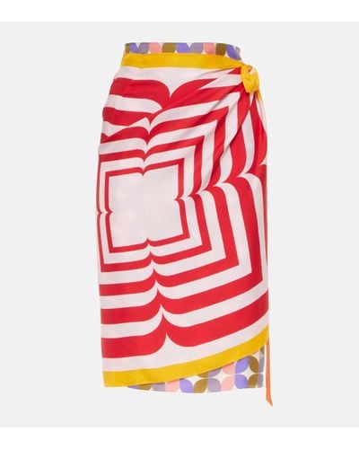 Dries Van Noten Printed Silk Wrap Skirt - Red