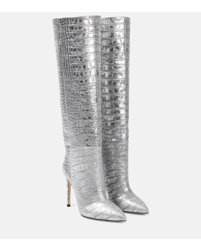 Paris Texas Snake-effect Leather Knee-high Boots - Grey