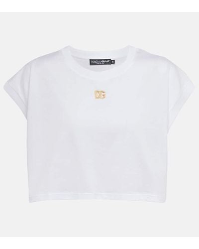Dolce & Gabbana Top cropped in jersey di cotone - Bianco