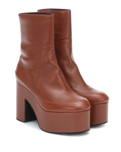Dries Van Noten Leather Platform Ankle Boots - Brown