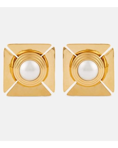 Saint Laurent Pendientes de clip con perlas sinteticas - Metálico