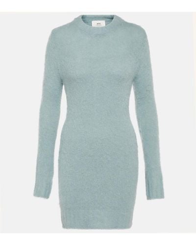 Ami Paris Turtleneck Wool-blend Minidress - Blue