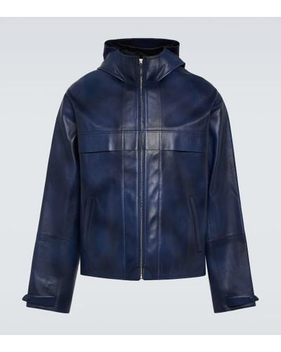 Berluti Hooded Leather Jacket - Blue