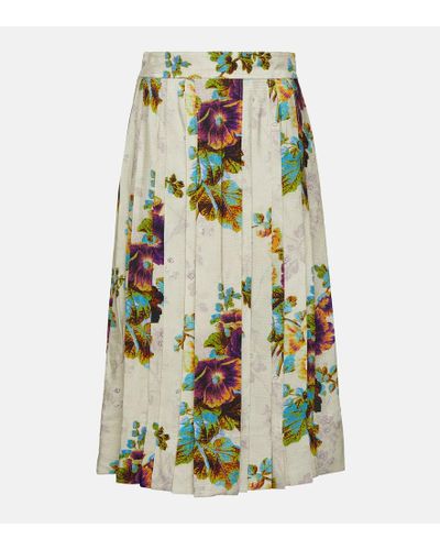 Tory Burch Floral Satin Midi Skirt - Green