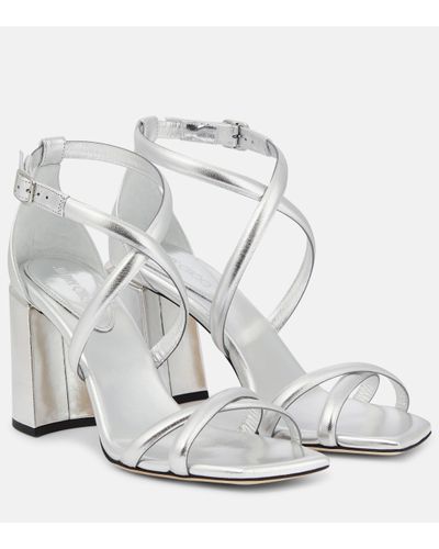 Jimmy Choo Sandales Rheea 85 en cuir metallise - Blanc