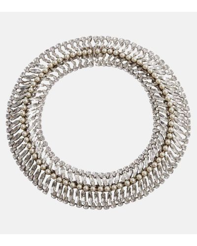 Saint Laurent Faux Pearl And Crystal-embellished Necklace - Metallic