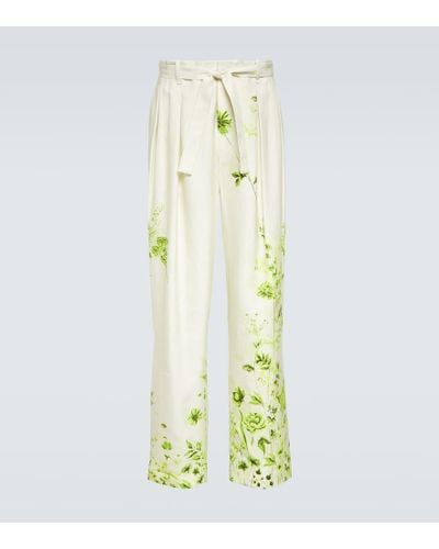 King & Tuckfield Floral Belted Straight Pants - Yellow