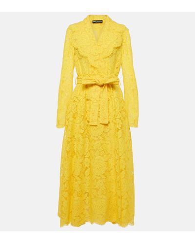 Dolce & Gabbana Trench in pizzo cordonetto floreale logato - Giallo