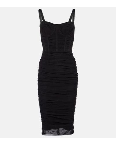 Dolce & Gabbana Ruched Tulle Midi Dress - Black
