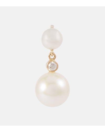 Sophie Bille Brahe Reve De Perle 14kt Gold Single Earring With Diamond And Pearls - White