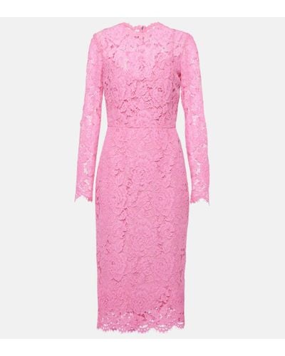 Dolce & Gabbana Floral Lace Midi Dress - Pink