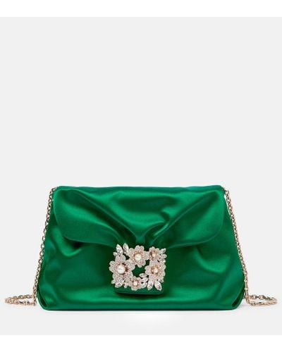 Roger Vivier Bouquet Embellished Satin Shoulder Bag - Green
