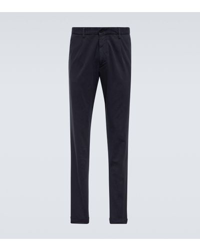 Thom Sweeney Pleated High-rise Cotton Chinos - Blue
