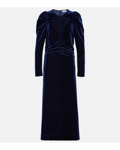 Ganni Velvet Jersey Gathered Maxi Dress - Blue