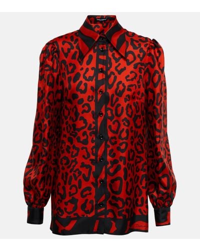 Dolce & Gabbana Silk Twill Shirt With Leopard And Zebra Print - Red