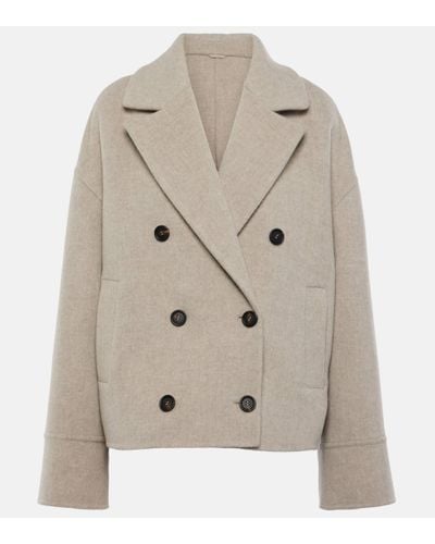 Brunello Cucinelli Cropped Wool And Cashmere Coat - Natural