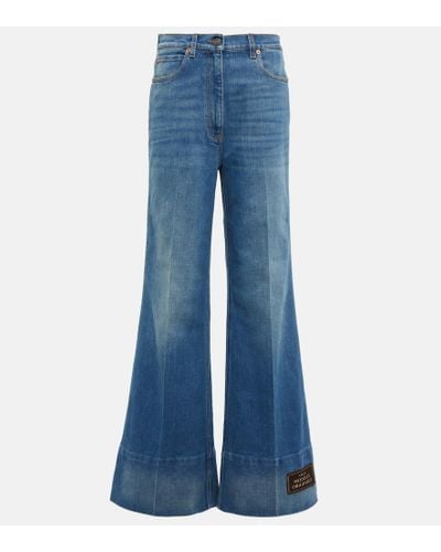 Gucci Bestickte Flared Jeans - Blau
