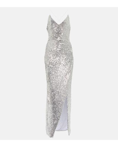 Balmain Robe longue a sequins - Blanc