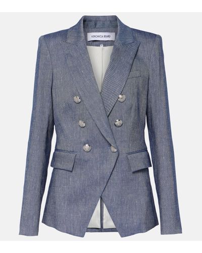 Veronica Beard Miller Double-breasted Linen-blend Blazer - Blue