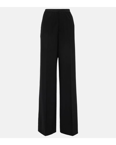 Balenciaga Logo Mid-rise Wide-leg Wool Trousers - Black