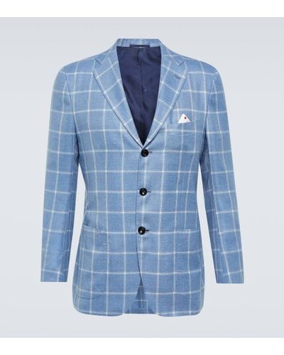 Kiton Checked Cashmere And Silk Blazer - Blue