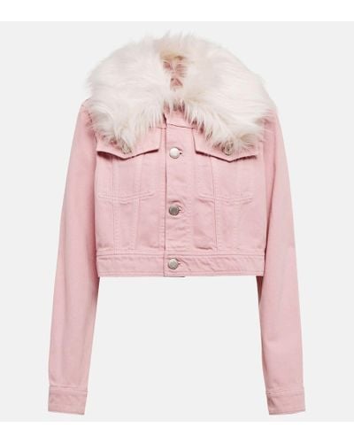Ami Paris Faux Fur-trimmed Denim Jacket - Pink