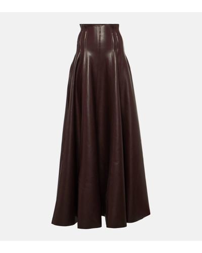 Norma Kamali Grace Pleated Faux Leather Maxi Skirt - Brown