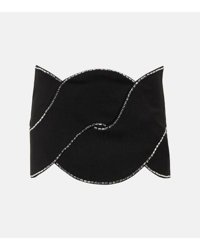 Area Latticed Embellished Wool Miniskirt - Black