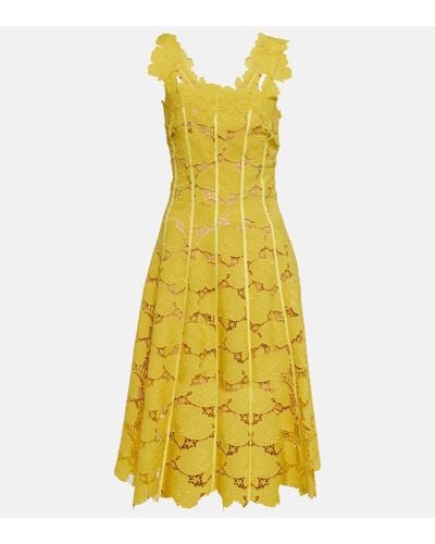 Oscar de la Renta Floral Crepe And Lace Midi Dress - Yellow