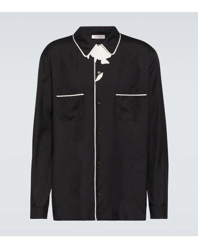 Valentino Embroidered Silk Poplin Shirt - Black