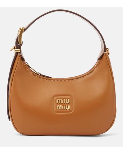 Miu Miu Tote de piel con logo - Marrón