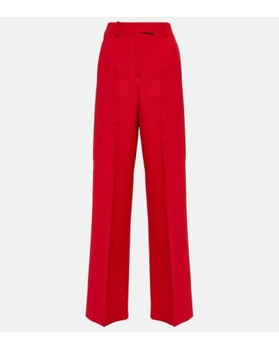 Valentino Pantalones rectos en crepe de seda - Rojo