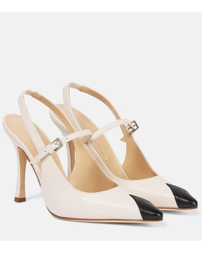 Alessandra Rich Leather Slingback Pumps - Natural
